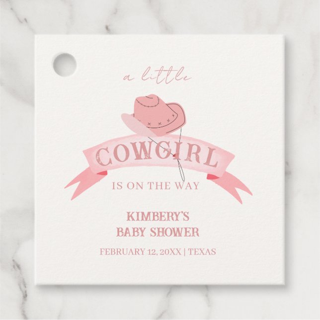 Pink Western Cowgirl Hat Baby Dusche Geschenkanhänger (Vorderseite)