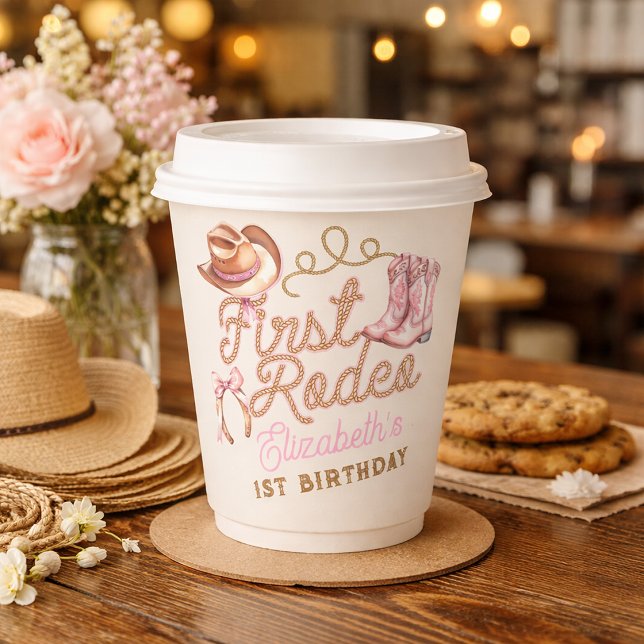 Pink Western Erste Rodeo Geburtstag Pappbecher (Pink Western First Rodeo Birthday Paper Cups)