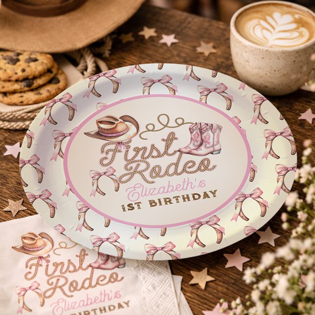 Pink Western First Rodeo Birthday Pappteller (Pink Western First Rodeo Birthday Paper Plates)