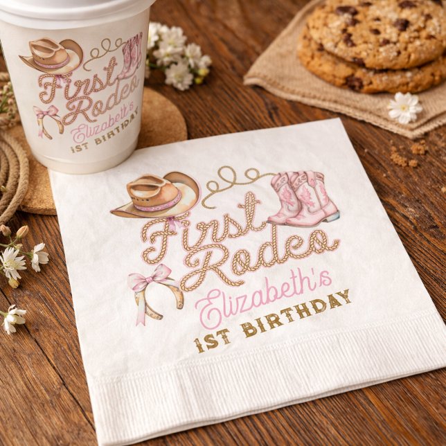 Pink Western First Rodeo Birthday Serviette (Pink Western First Rodeo Birthday Napkins)