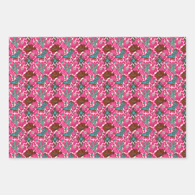 Pink Western Girl Wrapping Paper  Geschenkpapier Set (Vorderseite)