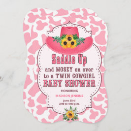 Pink Western Twin Cowgirls Kinderdusche Einladung