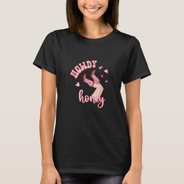 Pink Western Valentine's Day Cowgirl Howdy Partner T-Shirt (Vorderseite)
