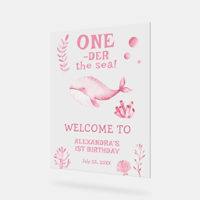 Pink Whale 1st Birthday Under the sea Acrylschild (Winkel)