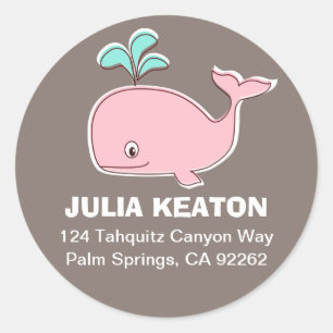 Pink Whale Address Labels Runder Aufkleber