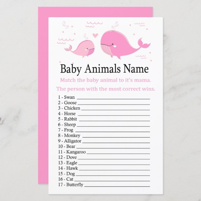 Pink Whale Baby Animes Name Game (Vorne/Hinten)