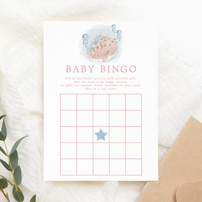 Pink Whale Girl Baby Shower Bingo Game Einladung (Von Creator hochgeladen)