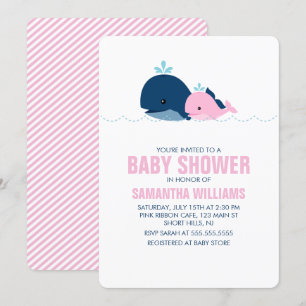 Pink Whale Girl Babydusche Einladung