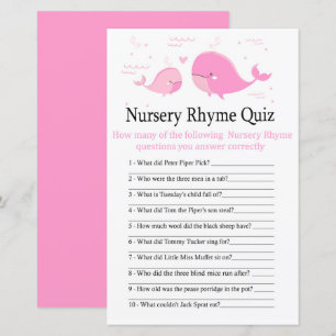 Pink Whale Kinderzimmer Rhyme Quiz Babydusche
