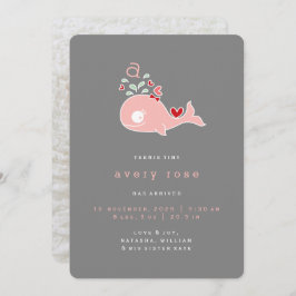 Pink Whale Monogram Baby Girl Birth Ankündigung