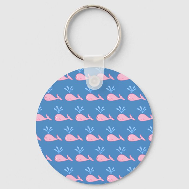 Pink Whale Muster auf Blau. Schlüsselanhänger (Vorderseite)