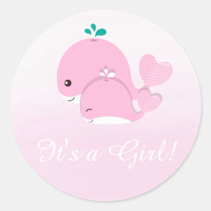 Pink Whale Ombre Es ist ein Girl Baby Duschaufkleb Runder Aufkleber