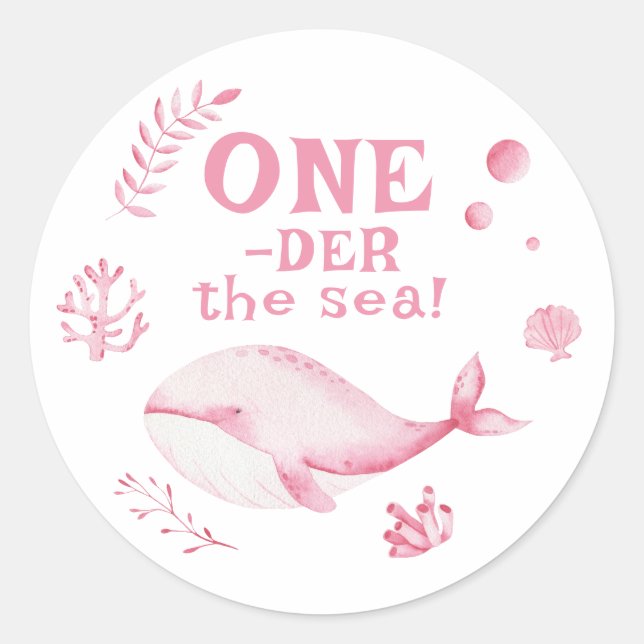 Pink Whale Oneder The Sea 1st Birthday  Runder Aufkleber (Vorderseite)