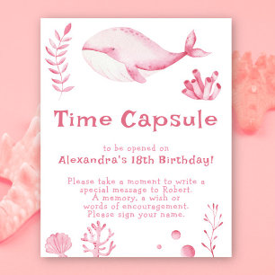 Pink Whale Time Kapsel 1. Geburtstag Poster