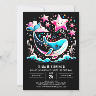 Pink Whale Whimsical Girl Birthday Einladung
