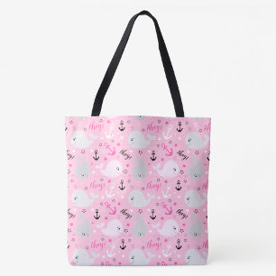 Pink Whales Anchors Nautical Girean Ocean Pattern