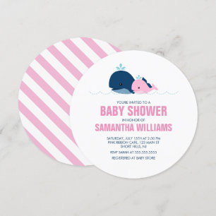 Pink Whales Girl Baby Dusche Einladung