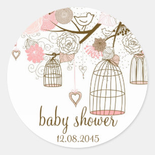 Pink Whimsical Birdcages Baby Shockaufkleber Runder Aufkleber