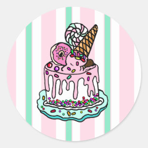 Pink Whimsical Birthday Cake Runder Aufkleber