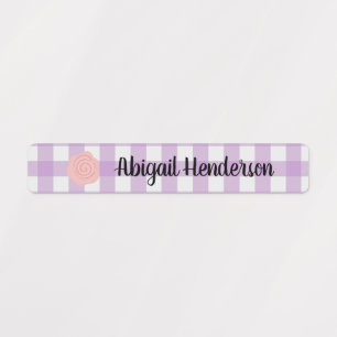 Pink Whimsical Blume Lila Karierte Namensschilder Etiketten