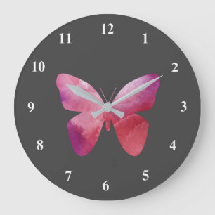 Pink whimsical butterfly große wanduhr