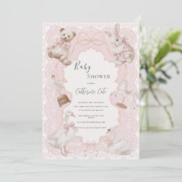 Pink Whimsical Elegant Vintage Baby Shower Einladung