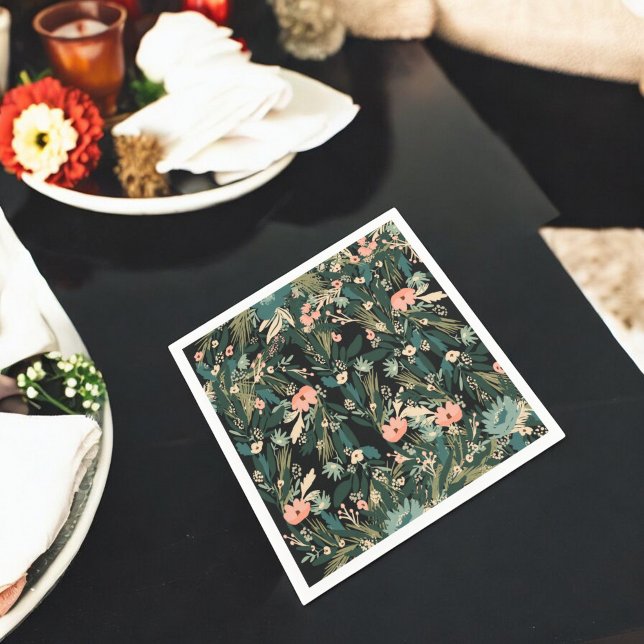 Pink Whimsical Floral Baby Dusche Party Serviette (Green Pink Whimsical Floral Baby Shower Party Napkins)