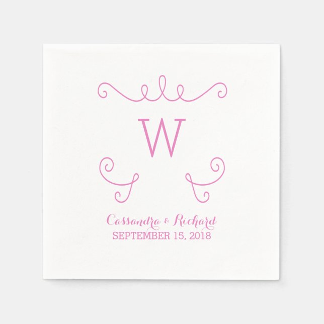 Pink Whimsical Geblüht Monogram Paper Napkins Serviette (Vorderseite)