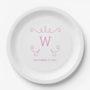 Pink Whimsical Geblüht Monogram Paper Teller
