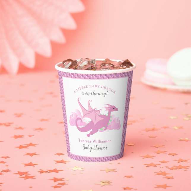 Pink Whimsical Girl Dragon Baby Dusche Pappbecher (Insitu)