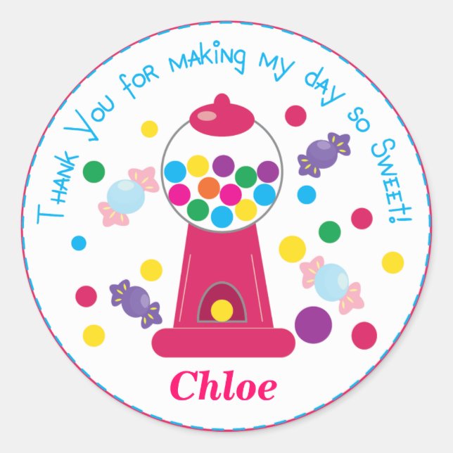 Pink Whimsical Gumball Party Sticker (Vorderseite)