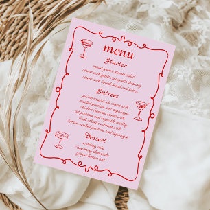 Pink Whimsical Hand Drawn Französisches Hochzeitsm Menükarte