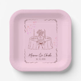 Pink Whimsical Hand Drawn Illustrated Wedding  Pappteller