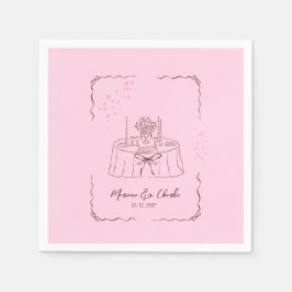Pink Whimsical Hand Drawn Illustrated Wedding  Serviette