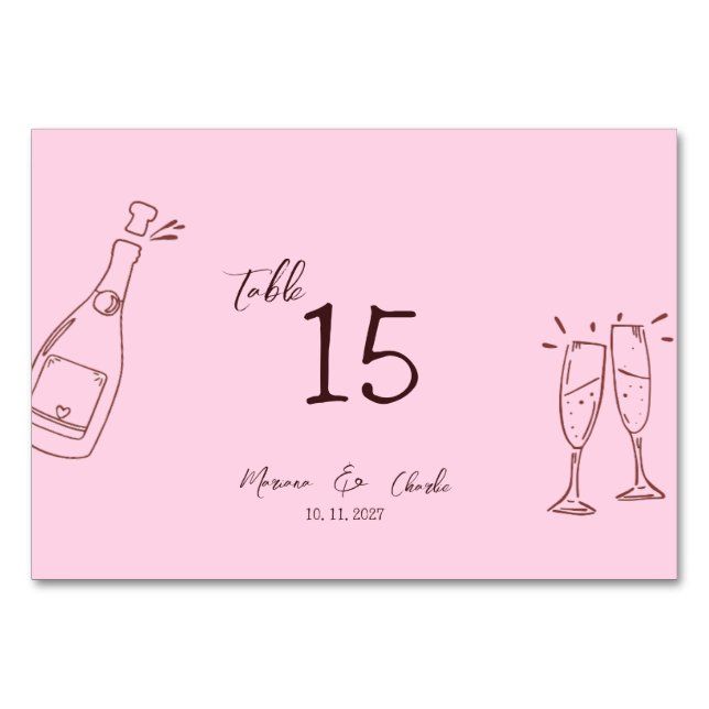 Pink Whimsical Hand Written Scribble Wedding Tischnummer (Vorderseite)