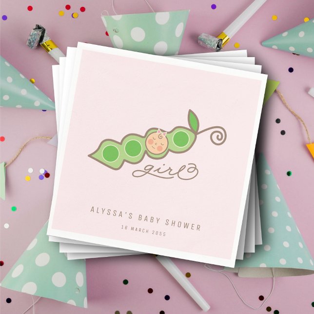 Pink Whimsical Pee in einem Pod Girl Baby ShowPart Serviette (Pink Whimsical Pea in a Pod Girl Baby Shower Party Paper Napkins @ fatfatin)