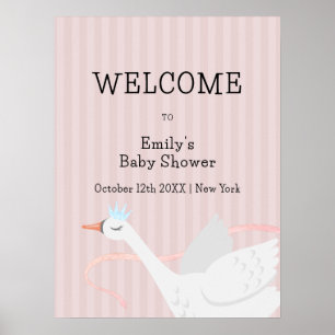 Pink Whimsical Princess Swan Baby Dusche Empfang Poster