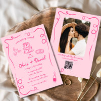 Pink Whimsical QR Code Handgezeichnetes Foto Hochz