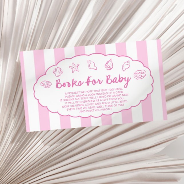Pink Whimsical Seashell Baby Shower Books For Baby Begleitkarte (Von Creator hochgeladen)