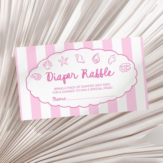 Pink Whimsical Seashell Baby Shower Diaper Raffle  Begleitkarte (Von Creator hochgeladen)