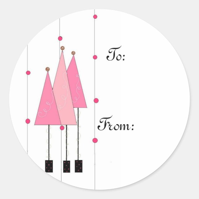 Pink Whimsical Trees Runder Aufkleber (Vorderseite)
