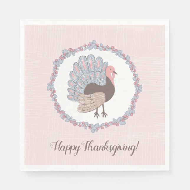 Pink Whimsical Türkei glücklich Thanksgiving Serviette (Vorderseite)