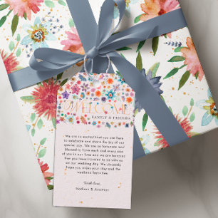 Pink Whimsical Wildblume Goldene Hochzeit Willkomm Geschenkanhänger