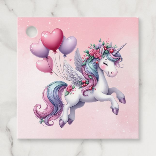 Pink whimsisical fliegend unicorn geschenkanhänger (Vorderseite)