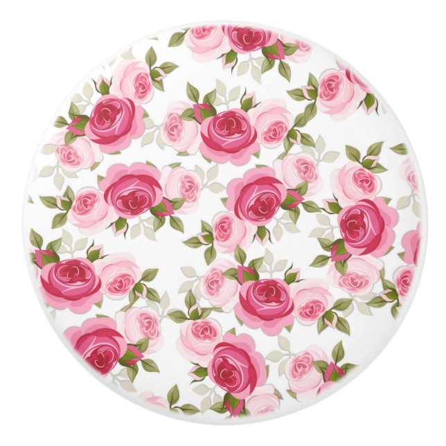 Pink Whimsistische Rose Rustikales Shabby Chic Keramikknauf (Vorderseite)