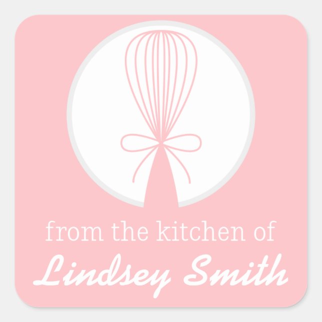 Pink Whisk Silhouette Kitchen Labels Quadratischer Aufkleber (Vorderseite)