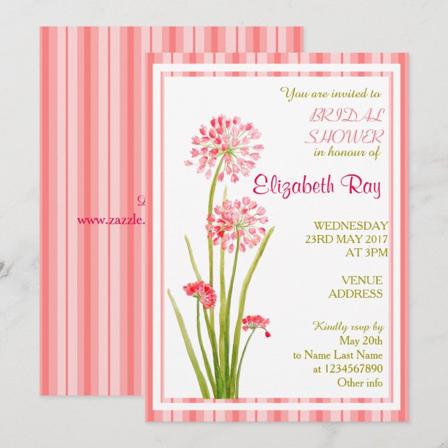 Pink Whit Delicate Blumendusche Einladung (Vorne/Hinten)