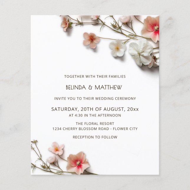 Pink White 3D Wildflowers BUDGET Wedding Flyer (Vorne)