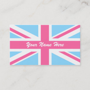 Pink White and Blue Union Jack UK Flag Visitenkarte