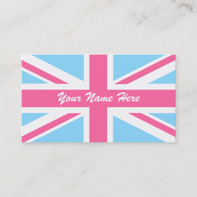Pink White and Blue Union Jack UK Flag Visitenkarte (Vorderseite)